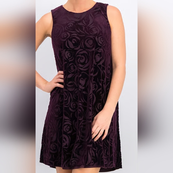 Calvin Klein  velvet textured mini dress Abergine and Purple size 14 - Picture 4 of 4